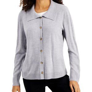 Karen Scott Spread-Collar Cardigan in Smoke Grey - Size L